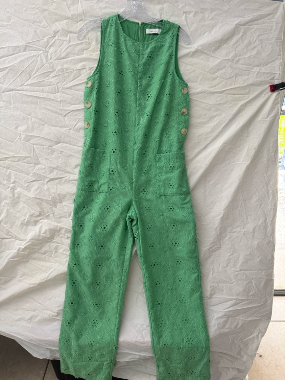 Greylin Cottagecore Green Augustina Eyelet Sleeveless Jumpsuit